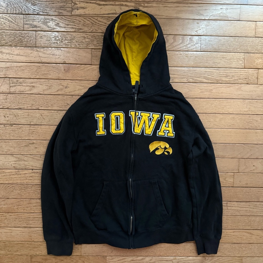 Iowa Hawkeyes Zip-Up Hoodie Black Yellow NCAA College Sweatshirt